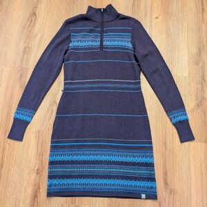 Title Nine O'Connor Fair Isle Merino Wool 1/4 Zip Sweater Dress Purple & Blue
